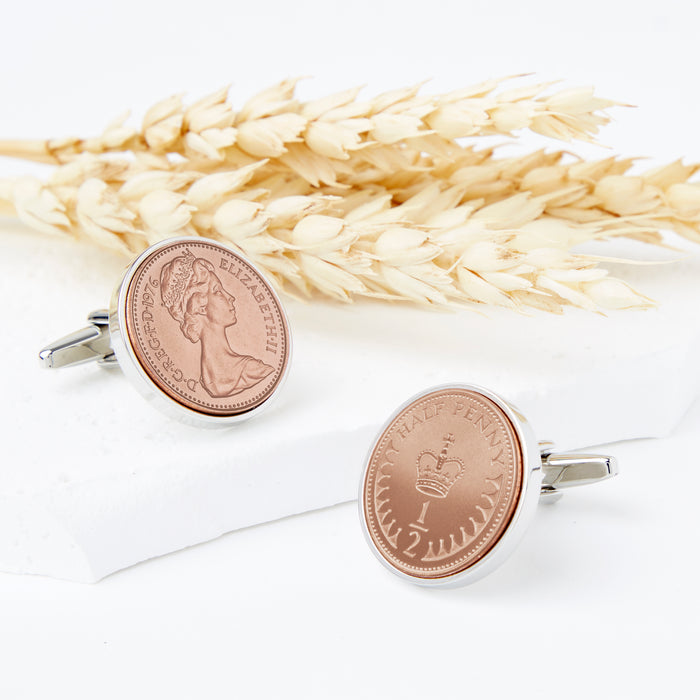 50th Birthday 1976 Half Penny Coin Cufflinks
