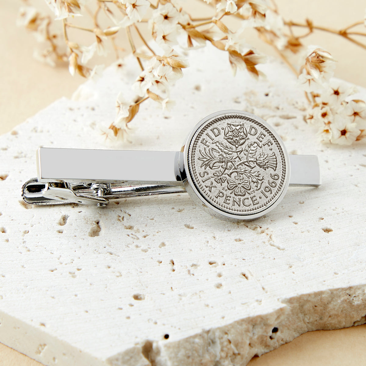 60th Birthday 1966 Sixpence Year Coin Tie Clip