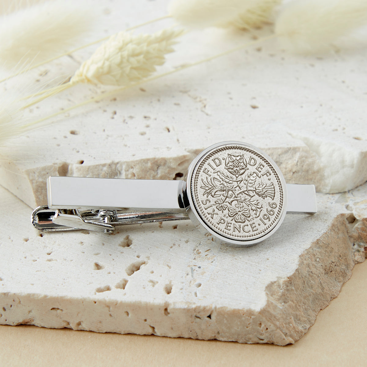 60th Birthday 1966 Sixpence Year Coin Tie Clip