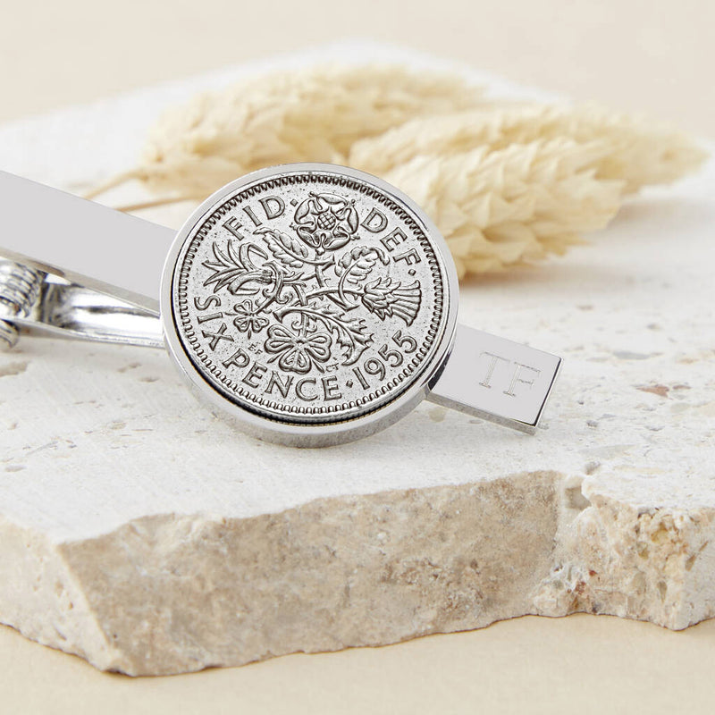 70th Birthday 1955 Sixpence Year Coin Tie Clip