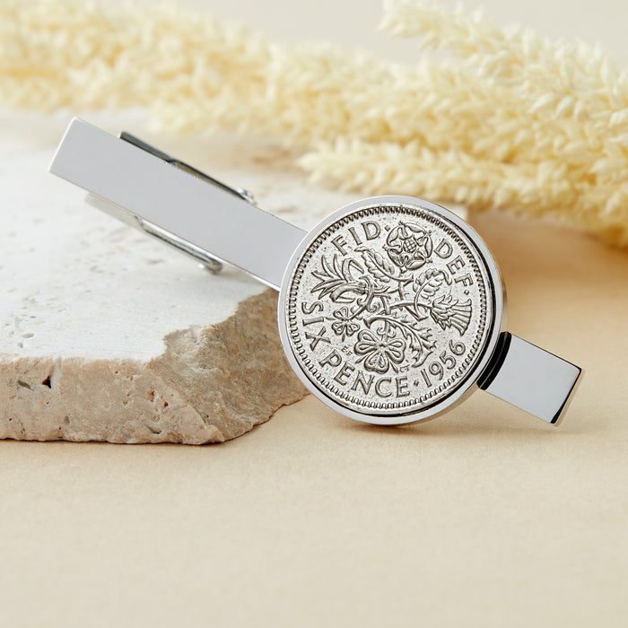 70th Birthday 1956 Sixpence Year Coin Tie Clip