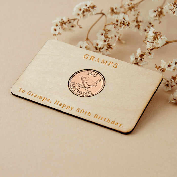 80th Birthday 1945 Farthing Personalised Wallet Card