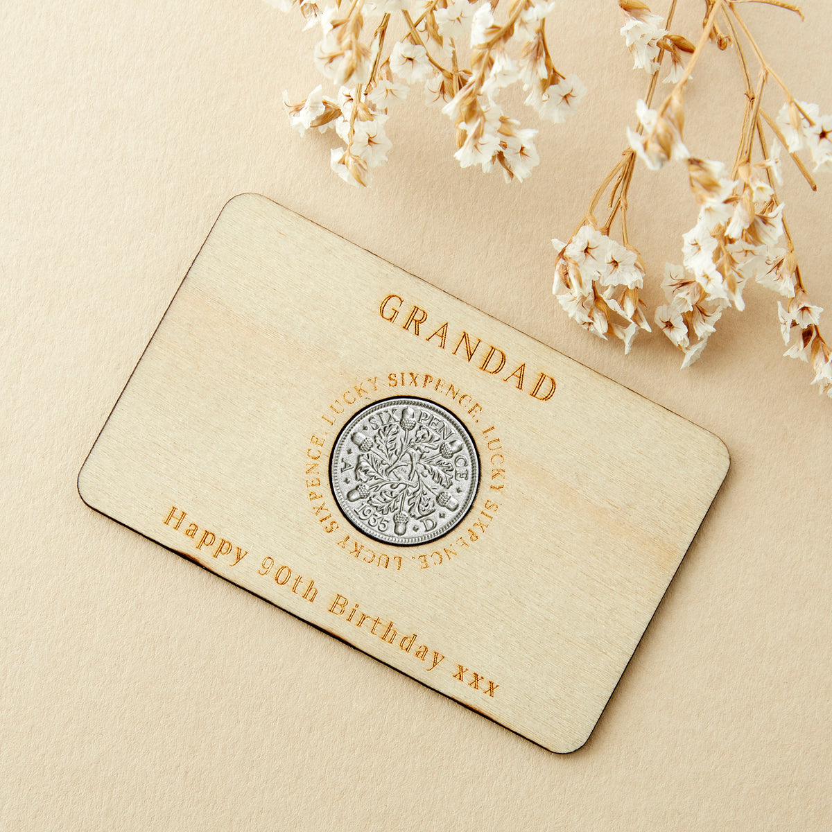 90th Birthday 1935 Sixpence Personalised Wallet Card