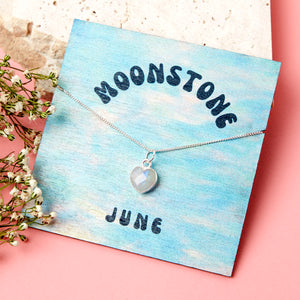 Sterling Silver June Rainbow Moonstone Necklace Card