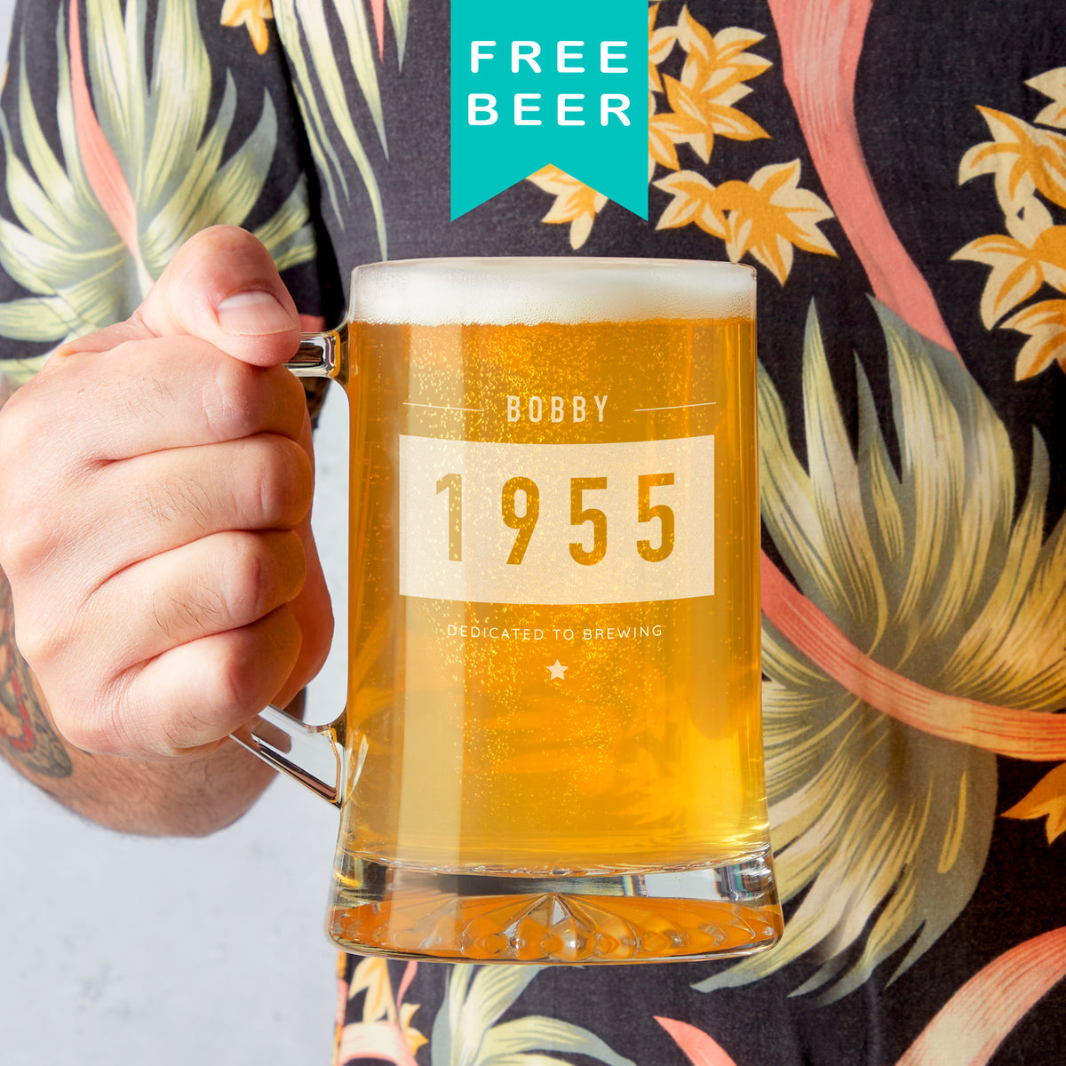 Personalised 'Dedicated to Brewing' Name and Birth Year Beer Tankard