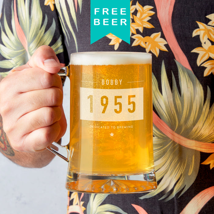 Personalised 'Dedicated to Brewing' Name and Birth Year Beer Tankard