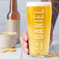 Personalised 21st Birthday Name and Age Beer Glass