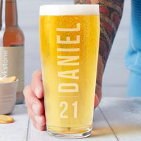 Personalised 21st Birthday Name and Age Beer Glass