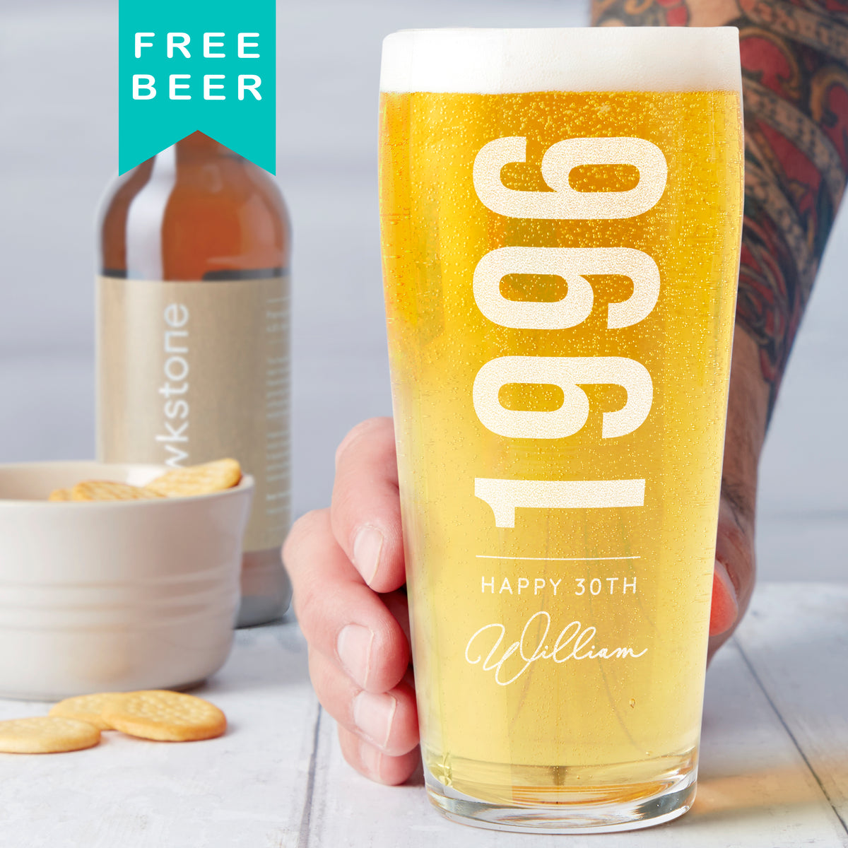 Personalised 30th Birth Year And Name Beer Glass