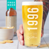 Personalised 30th Birth Year And Name Beer Glass