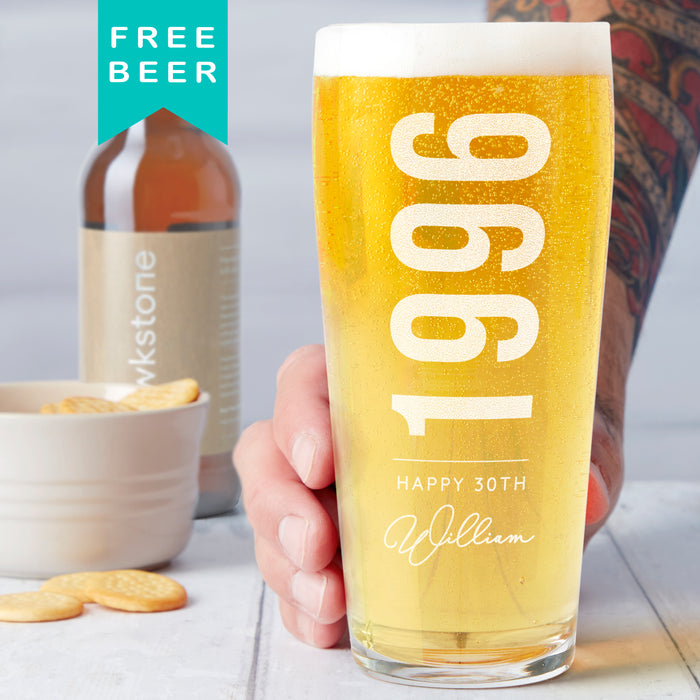 Personalised 30th Birth Year And Name Beer Glass