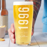 Personalised 30th Birth Year And Name Beer Glass