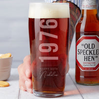 Personalised 50th Birth Year And Name Beer Glass