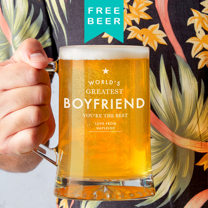 Personalised 'Worlds Greatest Boyfriend' Beer Tankard