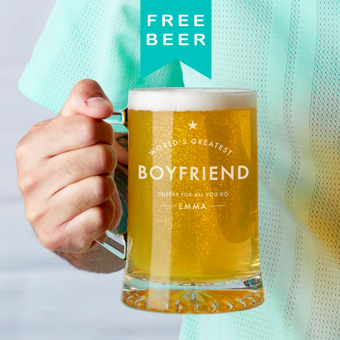 'Worlds Greatest Boyfriend' Personalised Beer Tankard