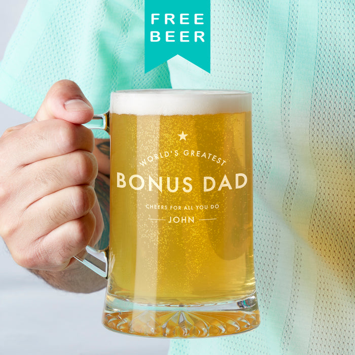 'Worlds Greatest Bonus Dad' Personalised Beer Tankard Father's Day Gift