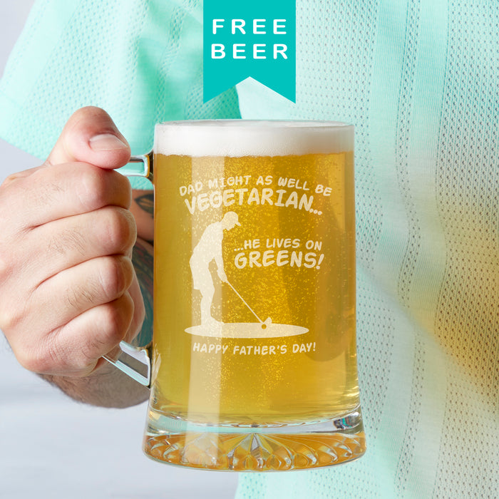 'Dad Lives On Greens' Father's Day Golf Beer Tankard