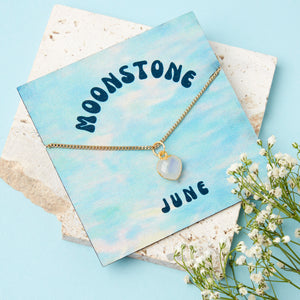 Gold Plated June Rainbow Moonstone Necklace Card