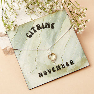 Sterling Silver November Citrine Necklace Card
