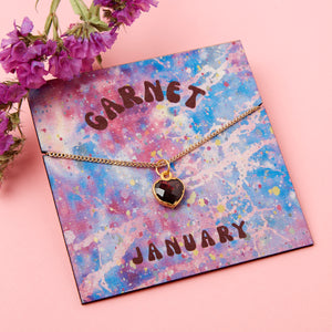 Gold Plated January Garnet Necklace Card