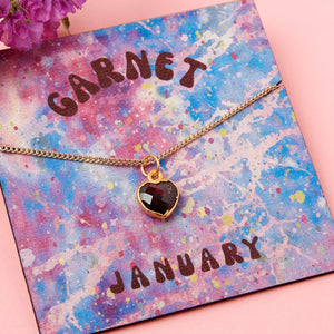 Gold Plated January Garnet Necklace Card