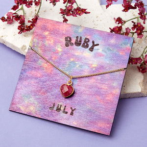 Gold Plated July Ruby Necklace Card