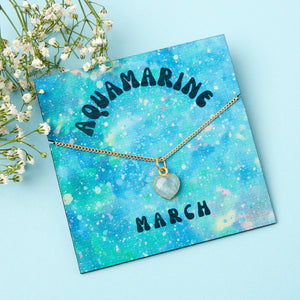 Gold Plated March Aquamarine Necklace Card