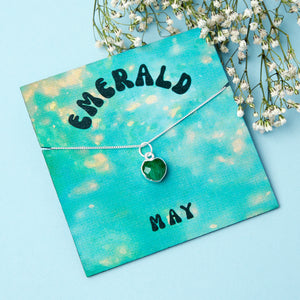 Sterling Silver May Emerald Necklace Card