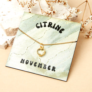 Gold Plated November Citrine Necklace Card