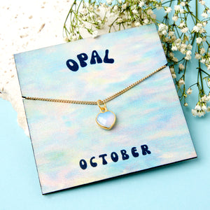 Gold Plated October Opal Necklace Card