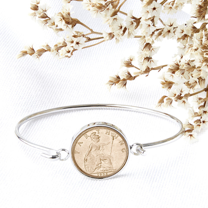 90th Birthday 1935 Or 1936 Farthing Coin Bangle Bracelet