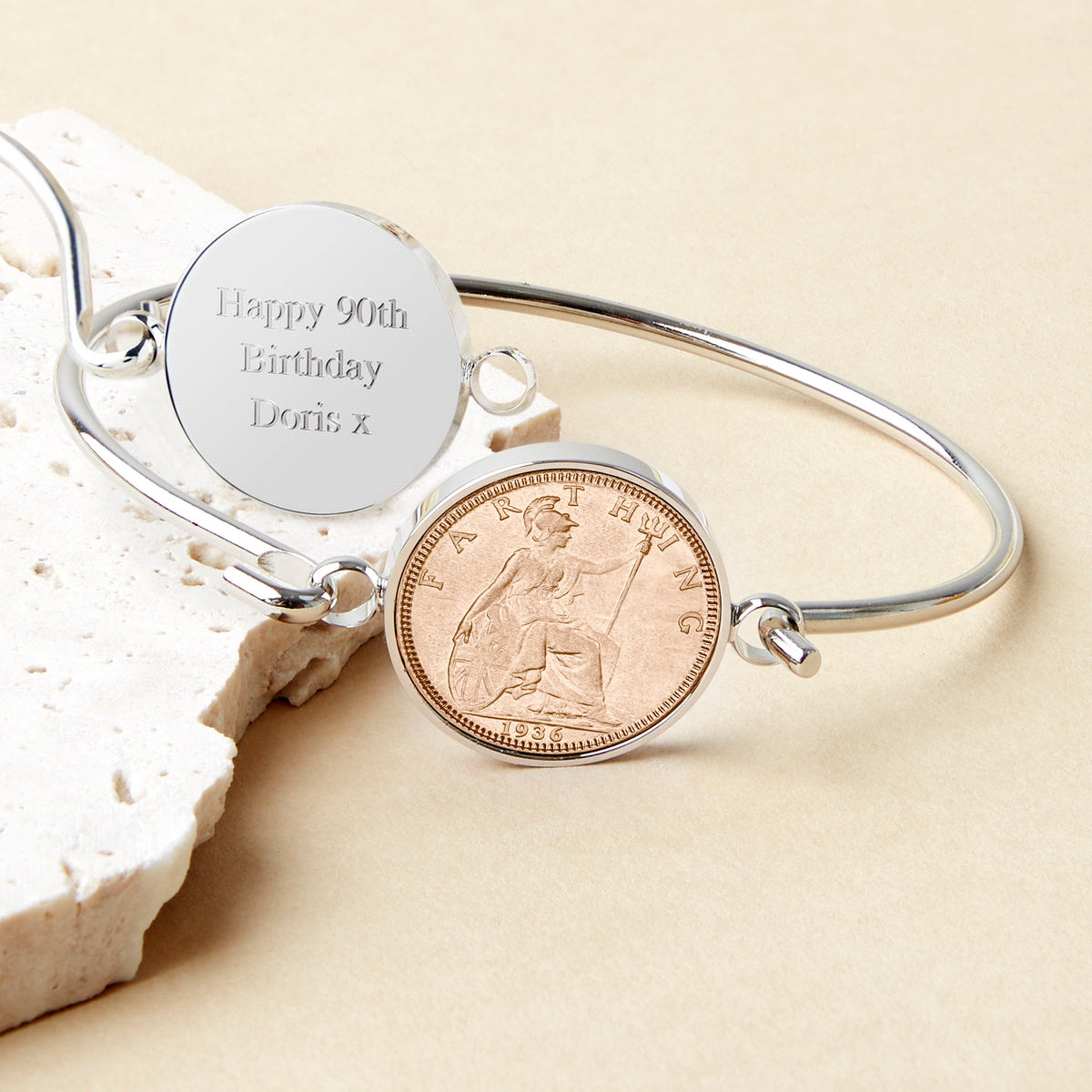90th Birthday 1936 Farthing Coin Bangle Bracelet