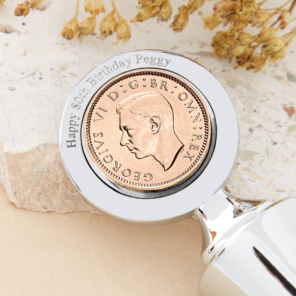 80th Birthday 1946 Farthing Coin Bottle Stopper
