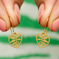 Gold Plated Laser Cut Leaf Earrings