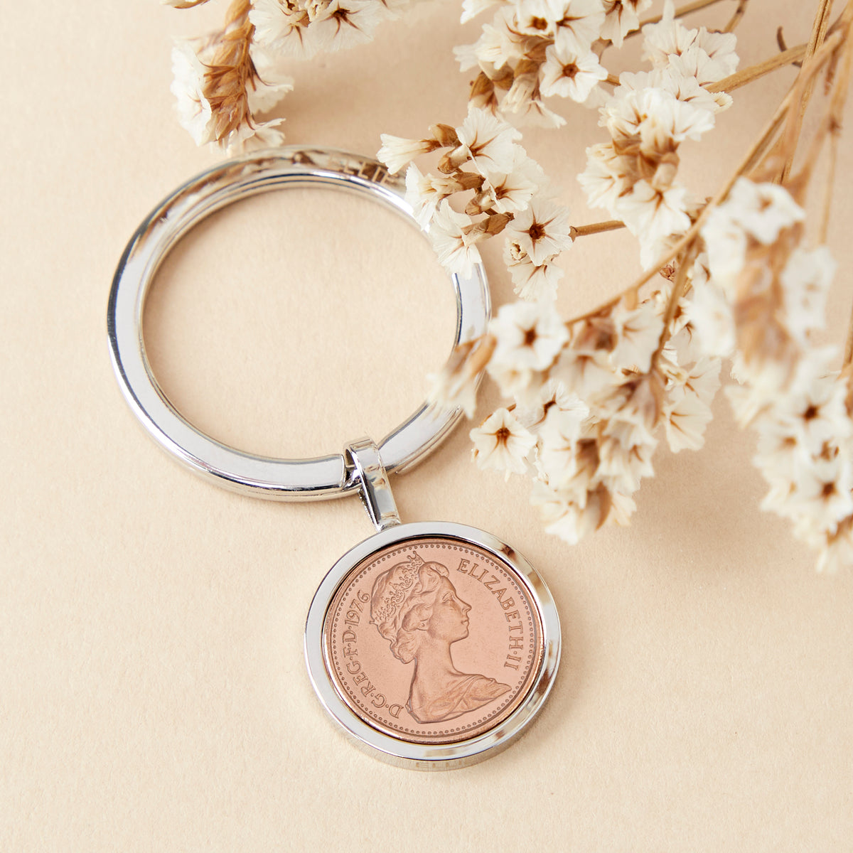 50th Birthday 1976 Half Penny Coin Keyring