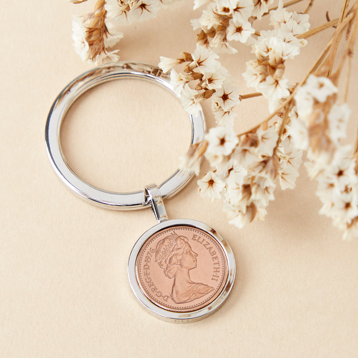 50th Birthday 1976 Half Penny Coin Keyring