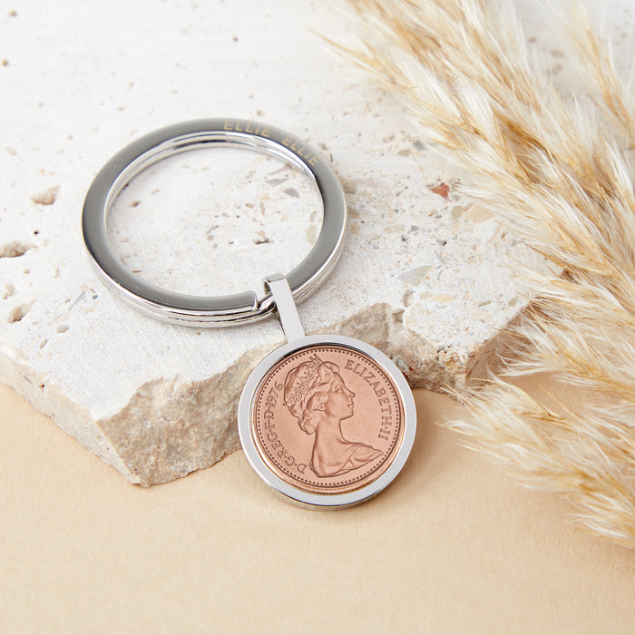 50th Birthday 1976 Half Penny Coin Keyring