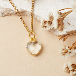 Gold Plated Heart Clear Quartz Gemstone Necklace