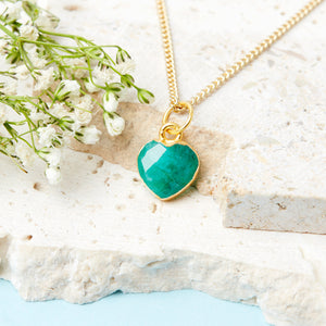 Gold Plated Heart Emerald Gemstone Necklace