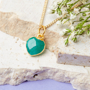 Gold Plated Heart Emerald Gemstone Necklace