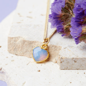 Gold Plated Heart Opal Gemstone Necklace