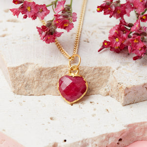 Gold Plated Heart Ruby Gemstone Necklace