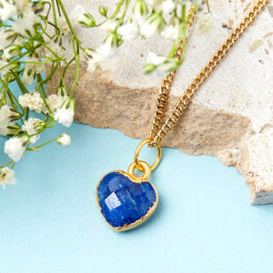 Gold Plated Heart Sapphire Gemstone Necklace