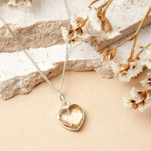 Sterling Silver Heart Citrine Gemstone Necklace