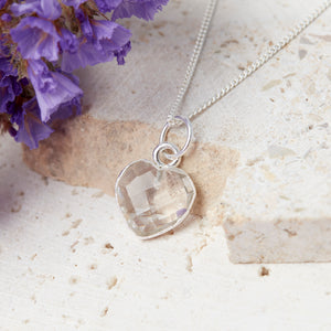Sterling Silver Heart Clear Quartz Gemstone Necklace
