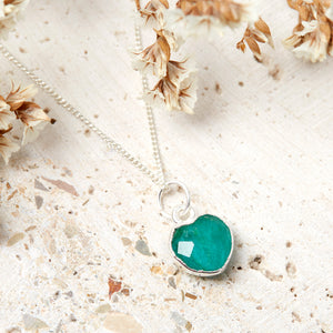 Sterling Silver Heart Emerald Gemstone Necklace