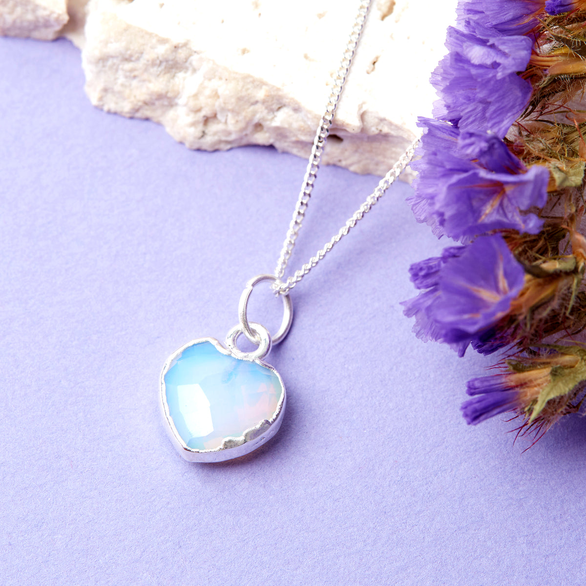 Sterling Silver Heart Opal Gemstone Necklace – Ellie Ellie