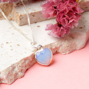Sterling Silver Heart Opal Gemstone Necklace