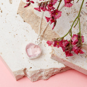 Sterling Silver Heart Rose Quartz Gemstone Necklace