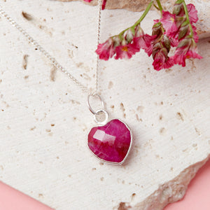 Sterling Silver Heart Ruby Gemstone Necklace